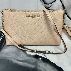 Karl Lagerfeld Blush Quilted Crossbody with Gold Chain